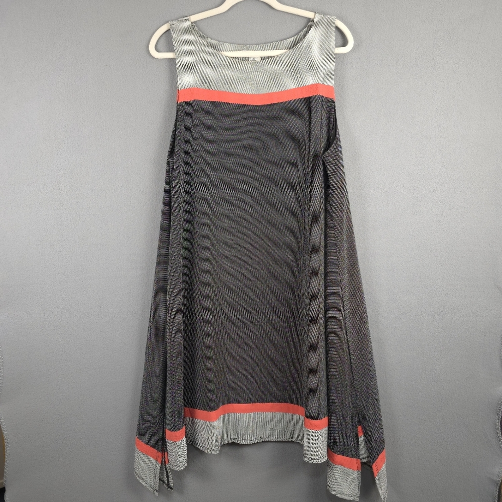 Robbie Bee Black and Gray Dress with Salmon Accent Size 16 Sleeveless Polka Dot